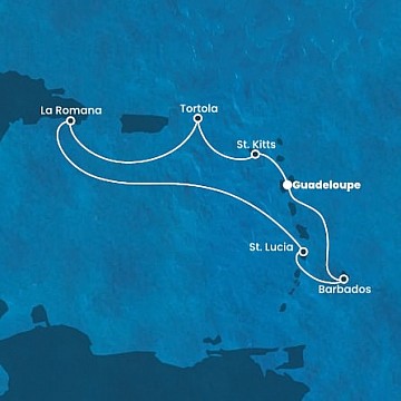 Guadeloupe, Sv. Kryštof a Nevis, Britské Panenské o., Dominikánská r., ... na lodi Costa Fascinosa