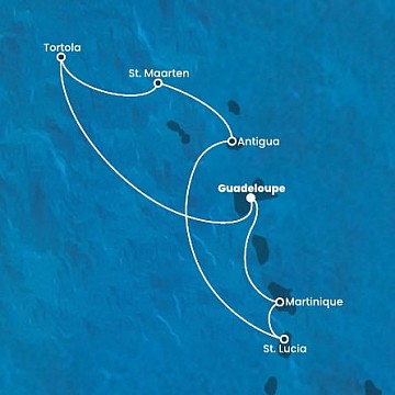 Guadeloupe, Britské Panenské o., Sv. Martin, Antigua a Barbuda, Sv. Lucie, Martinik z Pointe-a-Pitre, Guadeloupe na lodi Costa Fortuna