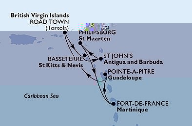 Martinik, Guadeloupe, Britské Panenské ostrovy, ... z Fort-de-France, Martinik na lodi MSC Virtuosa