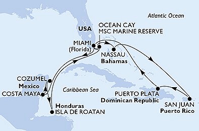 USA, Mexiko, Honduras, Bahamy, Dominikánská republika z Miami na lodi MSC Seaside, plavba s bonusem