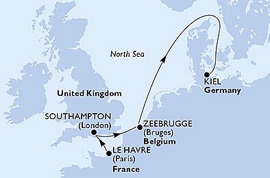 Francie, Velká Británie, Belgie, Německo z Le Havru na lodi MSC Euribia