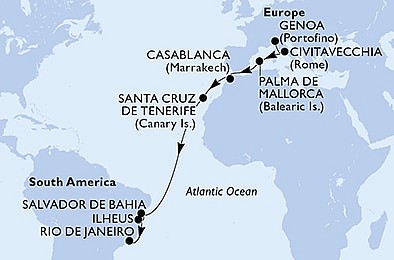 Itálie, Španělsko, Maroko, Brazílie z Janova na lodi MSC Seaview