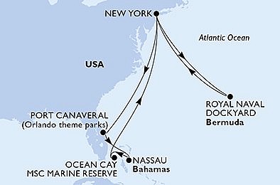 USA - Východní pobřeží, USA, Bahamy, Bermudy z New Yorku na lodi MSC Meraviglia