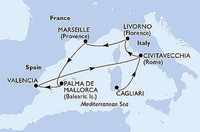 Itálie, Francie, Španělsko z Cagliari na lodi MSC Orchestra