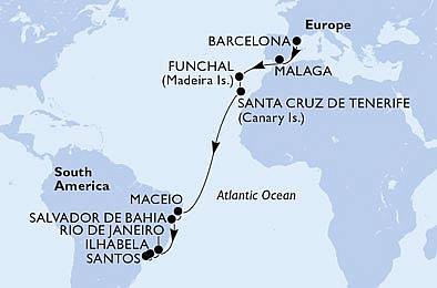 Španělsko, Portugalsko, Brazílie z Barcelony na lodi MSC Grandiosa, plavba s bonusem