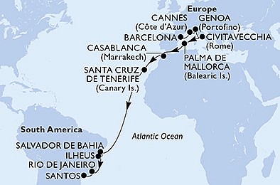 Španělsko, Francie, Itálie, Maroko, Brazílie z Barcelony na lodi MSC Seaview, plavba s bonusem