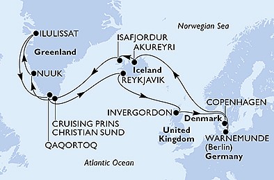 Dánsko, Německo, Island, Autonomní oblast Dánska, Velká Británie z Kodaně na lodi MSC Poesia, plavba s bonusem