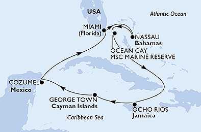 USA, Bahamy, Jamajka, Kajmanské ostrovy, Mexiko z Miami na lodi MSC Seascape, plavba s bonusem