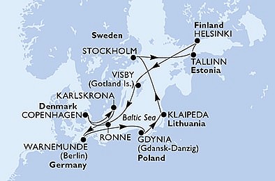 Německo, Polsko, Litva, Švédsko, Estonsko, Finsko, Dánsko z Warnemünde na lodi MSC Poesia