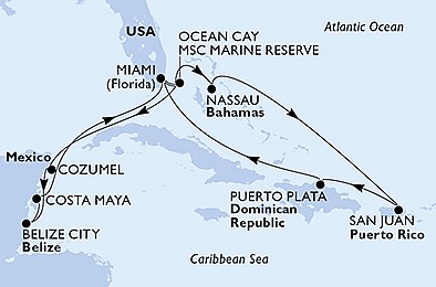 USA, Bahamy, Dominikánská republika, Mexiko, Belize z Miami na lodi MSC Seaside, plavba s bonusem