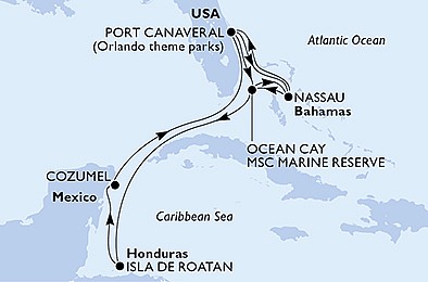 USA, Bahamy, Honduras, Mexiko z Port Canaveralu na lodi MSC Seashore, plavba s bonusem