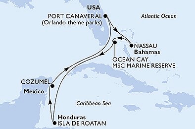 USA, Bahamy, Honduras, Mexiko z Port Canaveralu na lodi MSC Seashore, plavba s bonusem