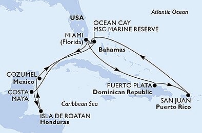 USA, Mexiko, Honduras, Bahamy, Dominikánská republika z Miami na lodi MSC World America, plavba s bonusem
