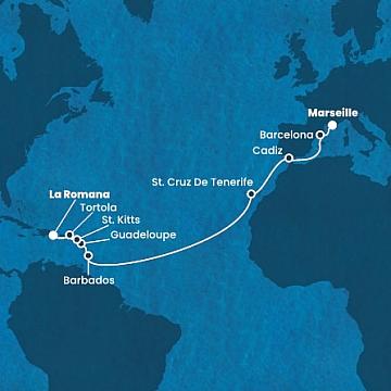 Francie, Španělsko, Barbados, Guadeloupe, Svatý Kryštof a Nevis, ... z Marseille na lodi Costa Fascinosa