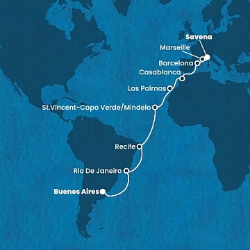 Argentina, Brazílie, Kapverdy, Španělsko, Maroko, Francie, Itálie z Buenos Aires na lodi Costa Favolosa