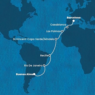 Argentina, Brazílie, Kapverdy, Španělsko, Maroko z Buenos Aires na lodi Costa Favolosa