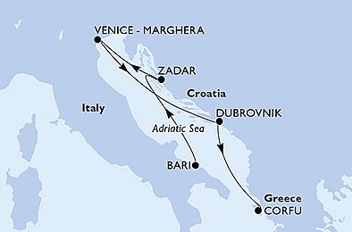 Itálie, Chorvatsko, Řecko, Černá Hora z Bari na lodi MSC Opera, plavba s bonusem