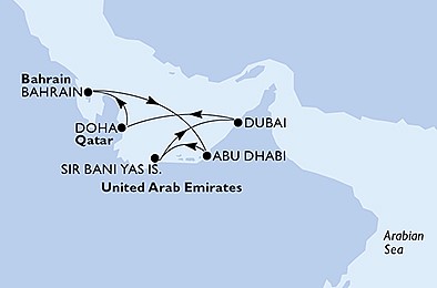 Spojené arabské emiráty, Katar, Bahrajn z Abu Dhabi na lodi MSC Euribia, plavba s bonusem