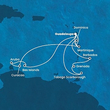 Guadeloupe, Trinidad a Tobago, Grenada, Barbados, Dominika, Martinik, Bonaire, Aruba, Curacao z Pointe-a-Pitre, Guadeloupe na lodi Costa Fortuna
