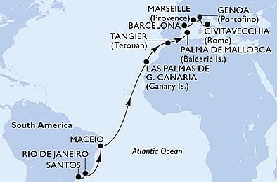 Brazílie, Španělsko, Francie, Itálie ze Santosu na lodi MSC Seaview, plavba s bonusem