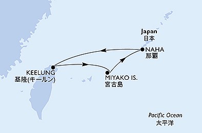 Japonsko, Tchaj-wan z Naha na lodi MSC Bellissima