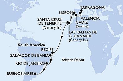 Španělsko, Portugalsko, Brazílie, Argentina z Tarragony na lodi MSC Poesia, plavba s bonusem