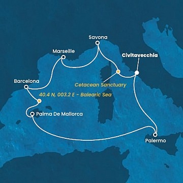 Itálie, , Francie, Španělsko z Civitavecchia na lodi Costa Toscana