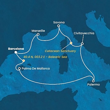 Španělsko, , Itálie, Francie z Barcelony na lodi Costa Toscana
