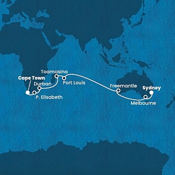 Austrálie, Mauricius, Madagaskar, Jihoafrická republika ze Sydney na lodi Costa Deliziosa
