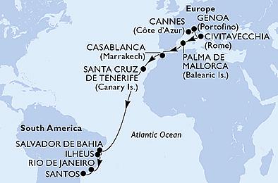 Francie, Itálie, Španělsko, Maroko, Brazílie z Cannes na lodi MSC Seaview, plavba s bonusem