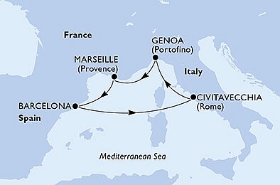 Itálie, Francie, Španělsko z Janova na lodi MSC Splendida, plavba s bonusem