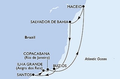 Brazílie ze Salvadoru na lodi MSC Seashore