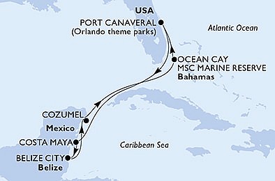 USA, Mexiko, Belize, Bahamy z Port Canaveralu na lodi MSC Meraviglia, plavba s bonusem