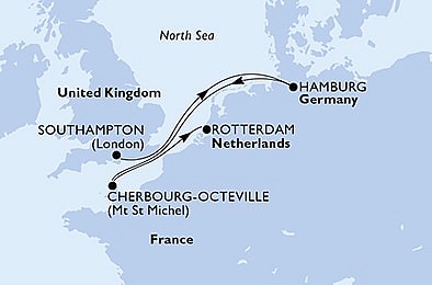 Velká Británie, Německo, Francie, Nizozemsko ze Southamptonu na lodi MSC Preziosa