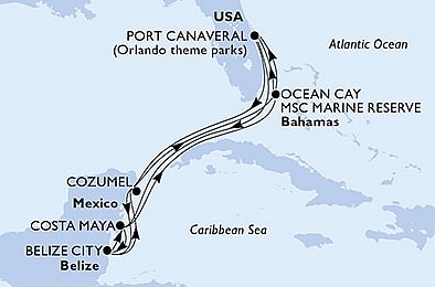USA, Mexiko, Belize, Bahamy z Port Canaveralu na lodi MSC Meraviglia, plavba s bonusem