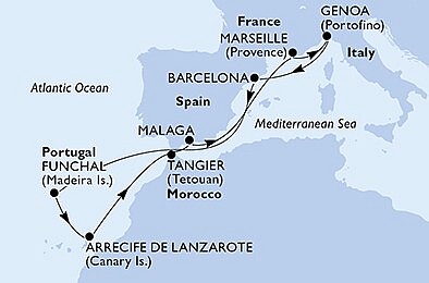 Španělsko, Portugalsko, Maroko, Francie, Itálie z Barcelony na lodi MSC Magnifica