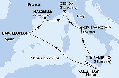 Itálie, Malta, Španělsko, Francie z Civitavecchia na lodi MSC Grandiosa, plavba s bonusem