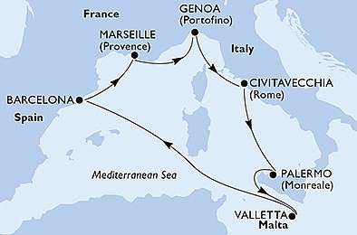 Malta, Španělsko, Francie, Itálie z Valletty na lodi MSC Grandiosa, plavba s bonusem