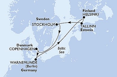 Německo, Finsko, Estonsko, Švédsko, Dánsko z Warnemünde na lodi MSC Poesia