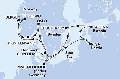 Dánsko, Německo, Norsko, Lotyšsko, Estonsko, Švédsko z Kodaně na lodi MSC Poesia