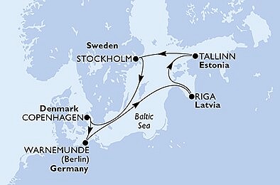 Německo, Lotyšsko, Estonsko, Švédsko, Dánsko z Warnemünde na lodi MSC Poesia