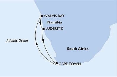 Jihoafrická republika, Namibie z Kapského Města na lodi MSC Sinfonia