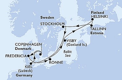 Německo, Dánsko, Švédsko, Finsko, Estonsko z Kielu na lodi MSC Preziosa