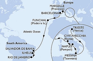 Itálie, Francie, Španělsko, Portugalsko, Brazílie na lodi MSC Fantasia