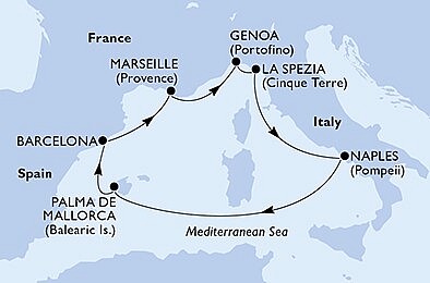 Itálie, Španělsko, Francie z Neapole na lodi MSC Virtuosa, plavba s bonusem