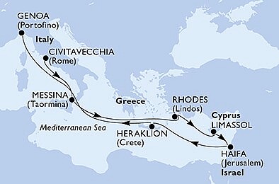 Itálie, Řecko, Kypr, Izrael z Civitavecchia na lodi MSC Lirica