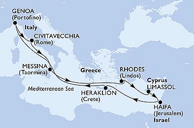 Izrael, Řecko, Itálie, Kypr z Haify na lodi MSC Lirica