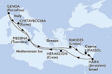 Kypr, Izrael, Řecko, Itálie z Lemesosu na lodi MSC Lirica, plavba s bonusem