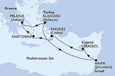 Řecko, Turecko, Izrael, Kypr z Pireu na lodi MSC Lirica, plavba s bonusem