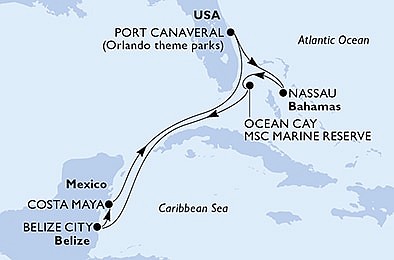 USA, Bahamy, Belize, Mexiko z Port Canaveralu na lodi MSC Meraviglia